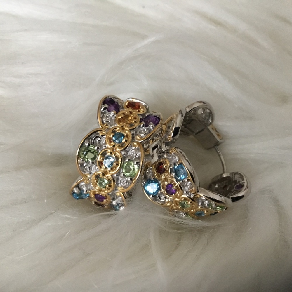 NWOT Gorgeous Sterling Silver Gemstone Hoop Earrings